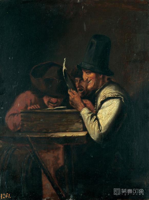 油画-西班牙普拉多美术馆油画藏画-Craesbeeck, Joos van-El terceto burlesco-30cm x 24cm-0653